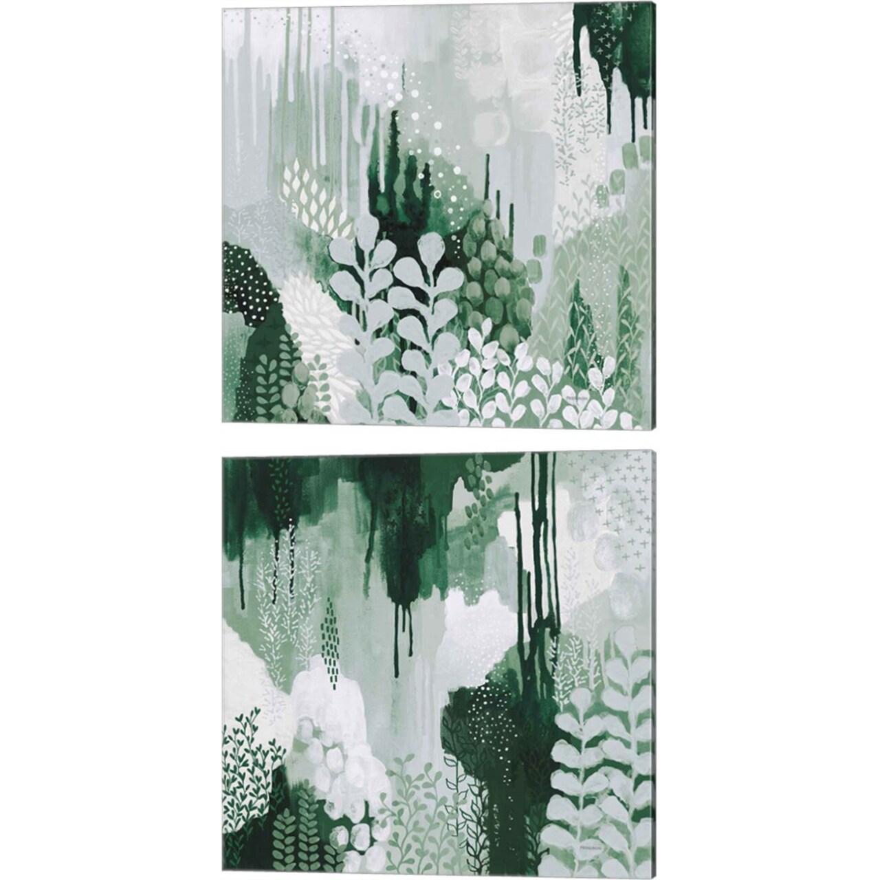 Light Green Forest by Kathy Ferguson 14" x 14" Canvas Wall Art (Set of 2)